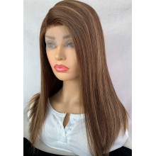 Human hair 16" blonde highlights color side parting blunt cut bob T part wig--TS16