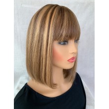 Remy hair highlights color machine made bang bob wig--MM235