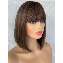 Remy hair brown color machine made bang bob wig--MM236