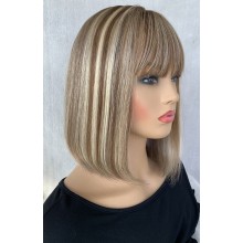 Remy hair blonde highlights color machine made bang bob wig--MM237