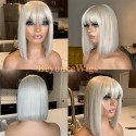 European hair 12inch silver gray color blunt cut bob wig with bang--BYC687