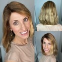 Human hair 12" blonde highlights color side parting blunt cut bob T part wig--HS12