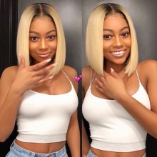 Glueless lace front human hair Beyonce ombre blonde blunt cut bob--BYC678