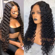 Brazilian human hair Pre plucked bleached deep wave 360 lace wig--BYC349