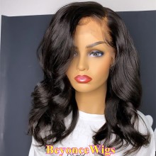 Brazilian human hair Pre plucked bleached long wave bob wig--BYC339