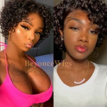 brazilian virgin human hair 6" lace front parting short curly pixie bob--BYC572