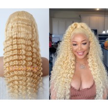 Brazilian human hair 613 color Deep Wave Gluless full lace wig--BYC234