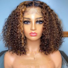 Brazilian virgin highlights curly bob  370 lace wig--BYC909