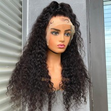 10A top quality 100% human hair water wave HD lace front wig--BYC470