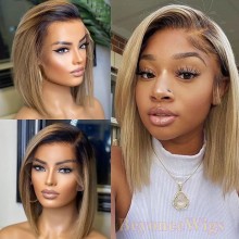 Brazilian hair side parting Ash blonde color bob 13*6 HD lace front wig--BYC472