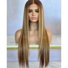 Brazilian human hair Pre plucked blonde silk straight lace front wig--BYC681