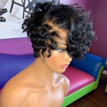 brazilian virgin human hair side parting pixie cut short curly bob--BYC457