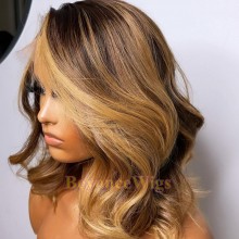 Honey blonde messy wave 13*6 HD lace front bob wig--BYC478