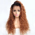 Brazilian human hair Pre plucked orange color deep curly 360 lace wig--BYC656