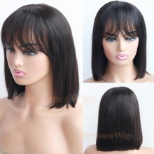 100% human hair 5*5 HD closure silk straight blunt cut bang bob wig--BHD212