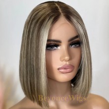 10A grade blonde highlights 13*6 HD lace frontal bob wig--WH001