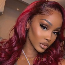 Brazilian human hair Pre plucked red wine curly 360 lace wig--BYC336