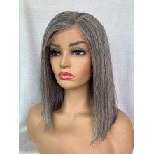 Salt and pepper color side parting bob 13*4 HD lace frontal wig--BYC683