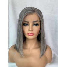 Salt and pepper color side parting bob 13*4 HD lace frontal wig--BYC683