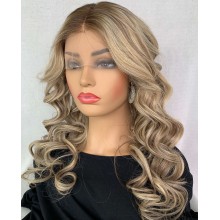 Blonde Highlight Long Wave 20inch Human Hair 13x6 Lace Front Wig-8c60