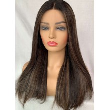 Jewish hair Highlights Color Silk Straight invisible Lace Wig -JX2812