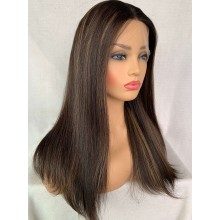 Jewish hair Highlights Color Silk Straight invisible Lace Wig -JX2812